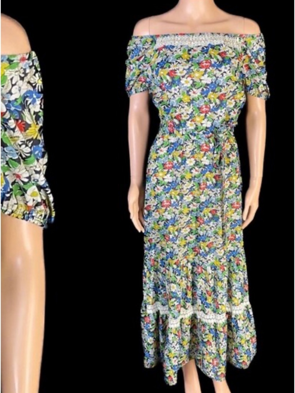 Vintage Floral Green and Black Colorful Maxi Dress sz S - Picture 11 of 11